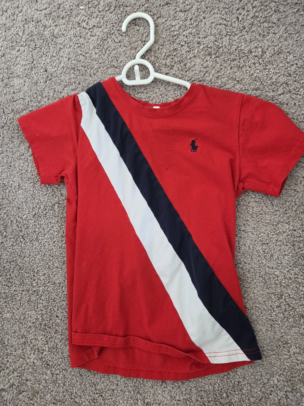 Polo by Ralph Lauren Red Short Sleeve Tee with Navy and White Diagonal Stripes